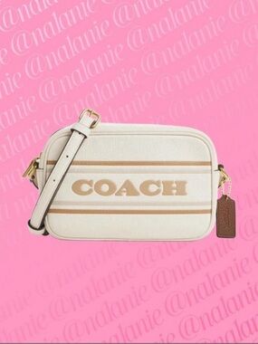 COACH Cream and Tan Canvas Signature Crossbody Bag